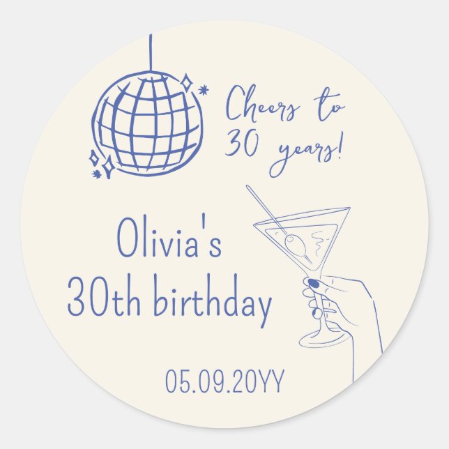 Retro Cocktail Birthday Party fancy Classic Round Sticker (Front)