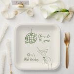 Retro Cocktail Birthday Party fancy Paper Plate<br><div class="desc">Retro hand drawn and handwritten Birthday Party table decor featuring a disco ball and a woman hand holding a martini cocktail glass.</div>