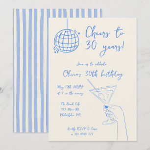 Retro Cocktail Birthday Party striped invitation