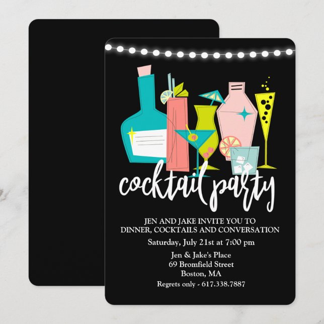 Retro Cocktail Drinks Cocktail Party Invitation (Front/Back)