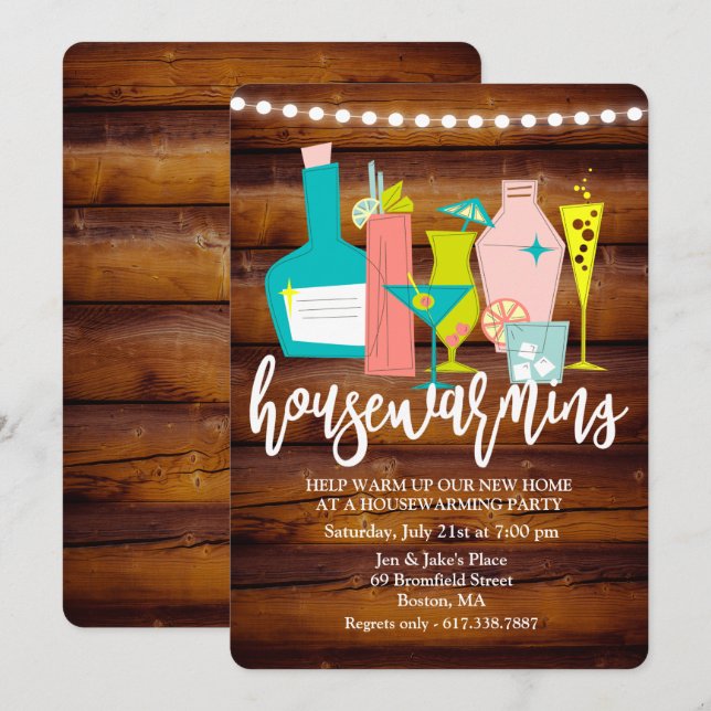 Retro Cocktail Drinks Housewarming Invitation (Front/Back)