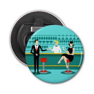 Retro Cocktail Lounge Button Bottle Opener
