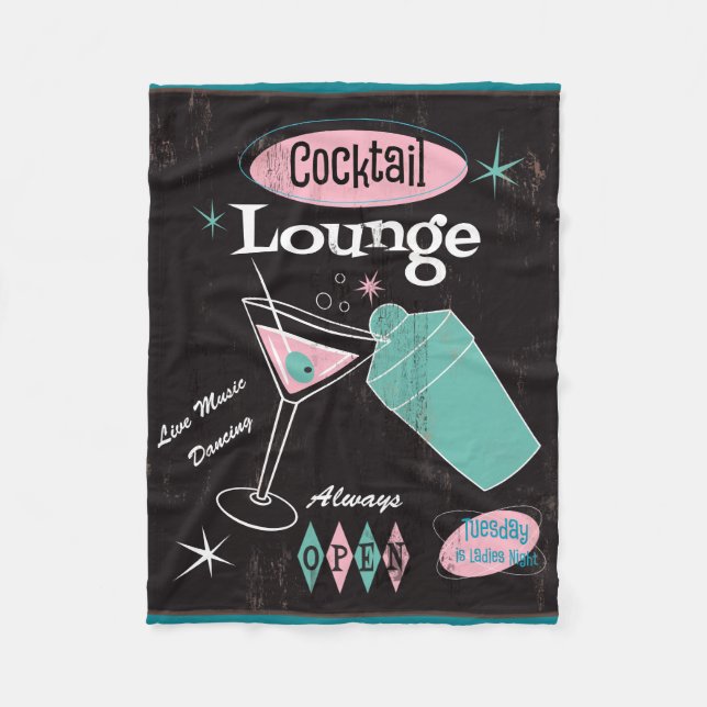 Retro Cocktail Lounge Fleece Blanket (Front)