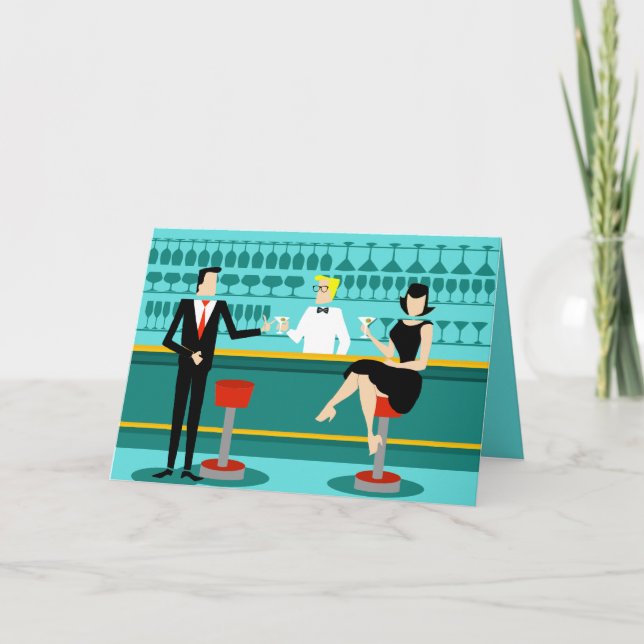 Retro Cocktail Lounge Greeting Card (Front)