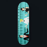 Retro Cocktail Lounge Skateboard<br><div class="desc">Every hour is happy hour with this Retro Cocktail Lounge Skateboard. The mid century modern design features a vibrant, 1960's style, minimalist, cartoon drawing of a classy, cocktail bar. Against the backdrop of an aqua wall, we can see rows of drink glasses. At least we can see the teal silhouettes...</div>