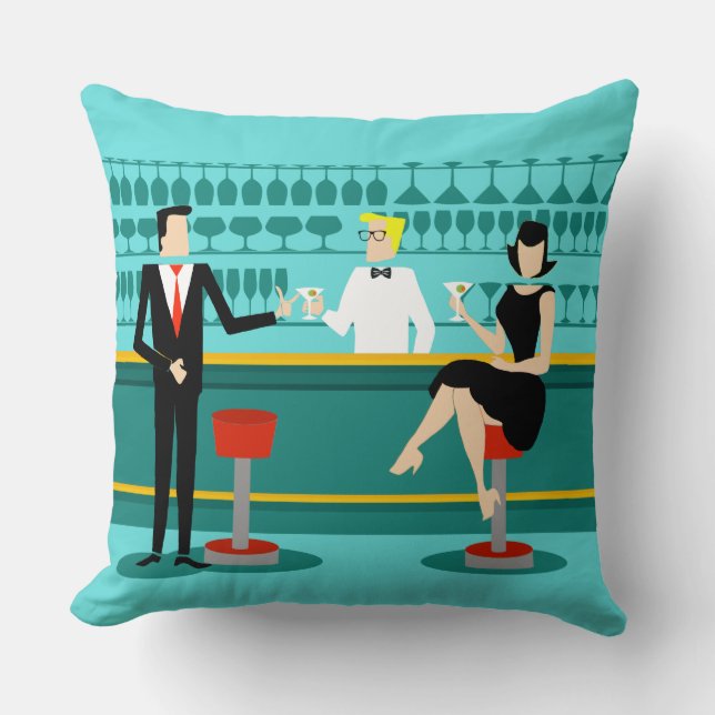 Retro Cocktail Lounge Throw Pillow (Front)