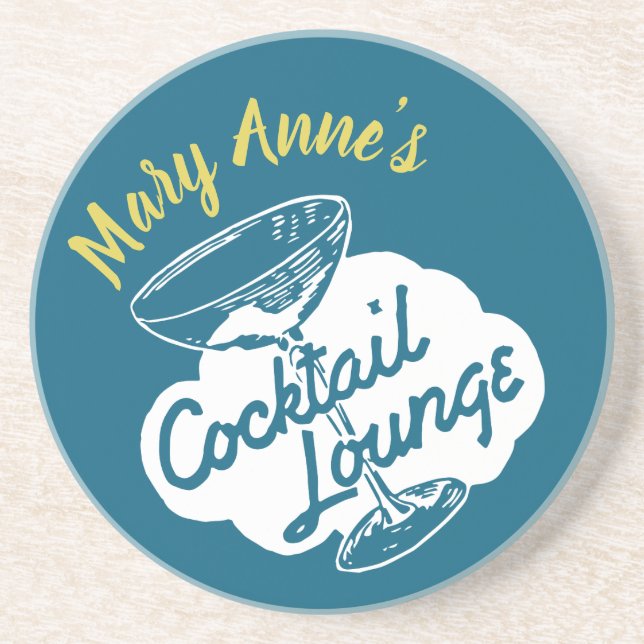 Retro Cocktail Lounge with Custom Name Coaster (Front)