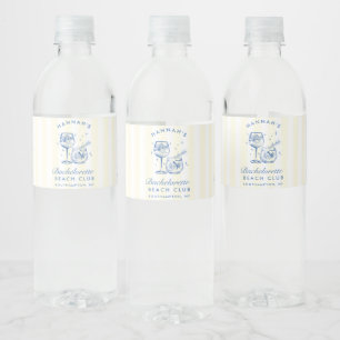 Retro Cocktail Modern Bachelorette Blue Water Bottle Label
