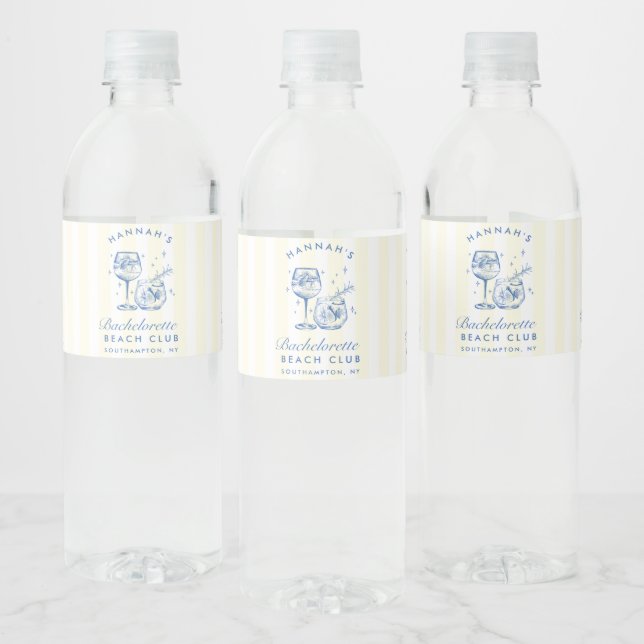 Retro Cocktail Modern Bachelorette Blue Water Bottle Label (Bottles)