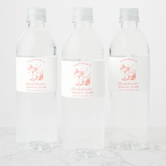 Retro Cocktail Modern Bachelorette Orange Water Bottle Label (Bottles)