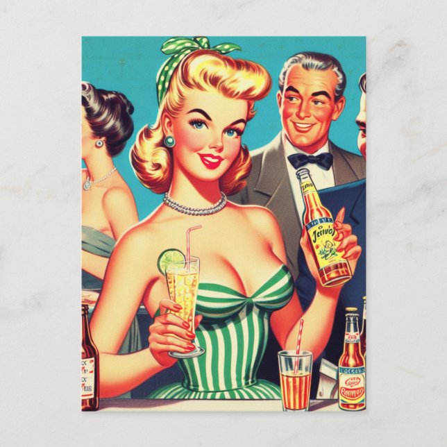 Retro Cocktail Party Illustration Postcard (Front)