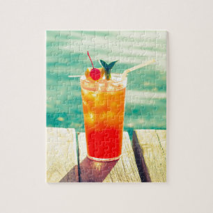 Retro cocktail sunset pool bar jigsaw puzzle