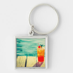 Retro cocktail sunset pool bar keychain