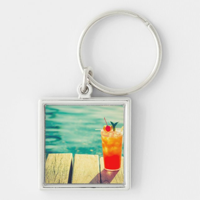 Retro cocktail sunset pool bar keychain (Front)