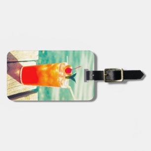 Retro cocktail sunset pool bar luggage tag