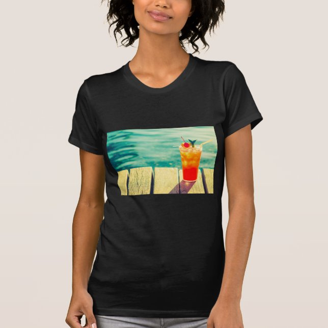 Retro cocktail sunset pool bar T-Shirt (Front)
