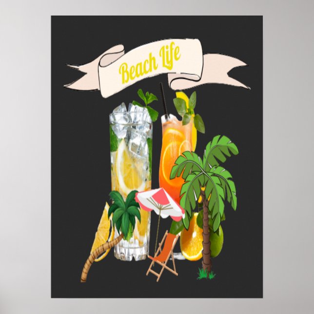 Retro Cocktails at The Beach Poster (Front)