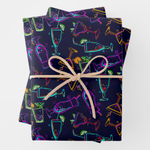 Retro Cocktails Collage Wrapping Paper Sheet