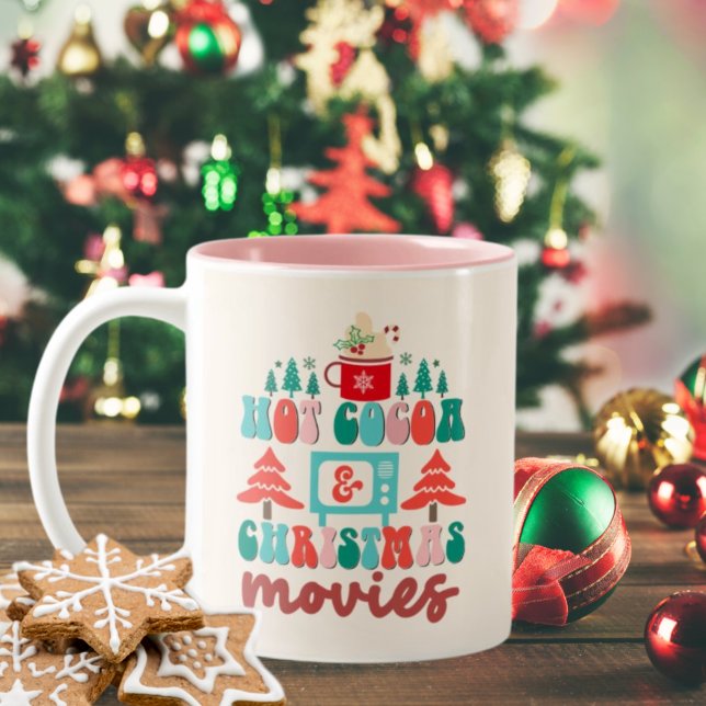 Retro Cocoa and Christmas Movies Holiday Two-Tone Coffee Mug (Creator Uploaded)