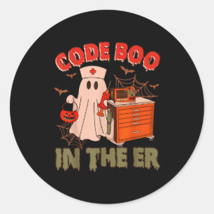 Retro Code Boo In The Er Icu Nurses Boo-jee Ghost  Classic Round Sticker