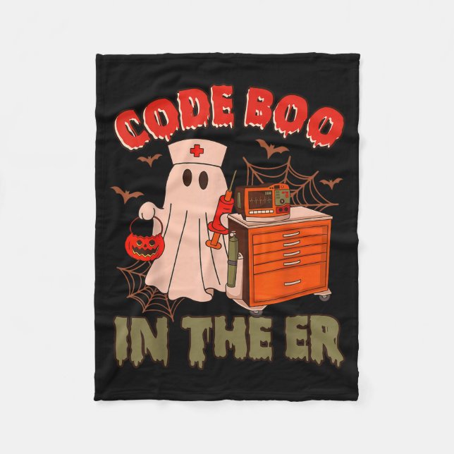 Retro Code Boo In The Er Icu Nurses Boo-jee Ghost  Fleece Blanket (Front)