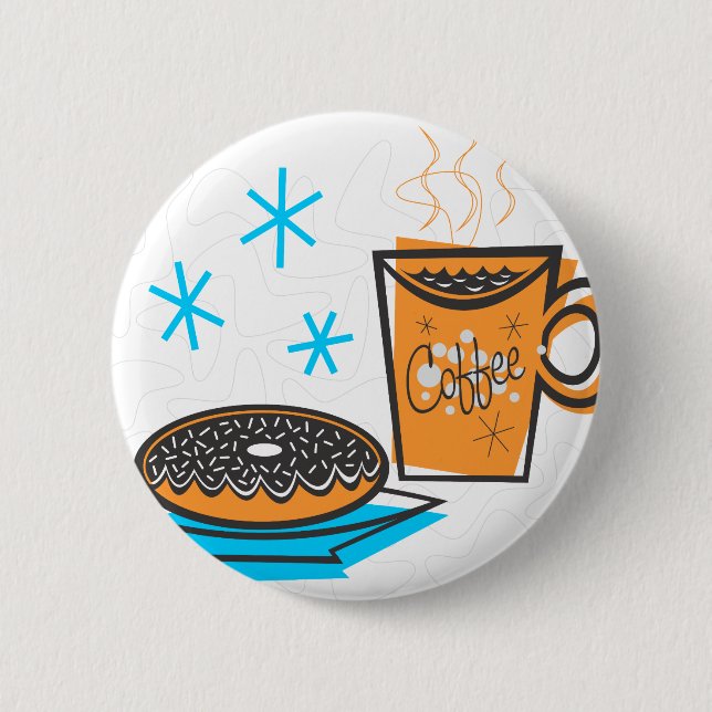 Retro Coffee and Doughnut 2 Inch Round Button (Front)