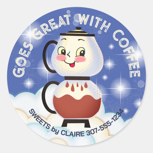 Retro coffee baked goods baking bakery packaging classic round sticker (Front)