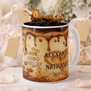 Retro Coffee Beige Drip Love Art Wedding Favour   Mug