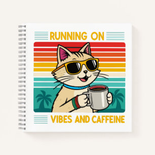 Retro Coffee Cat Vibes - Funny Caffeine Lover Notebook
