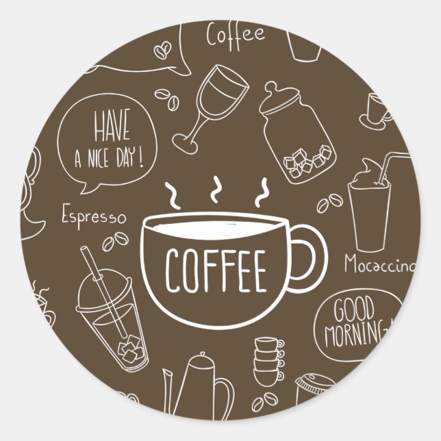 Retro Coffee Cup Pattern – Perfect for Barista Classic Round Sticker (Front)