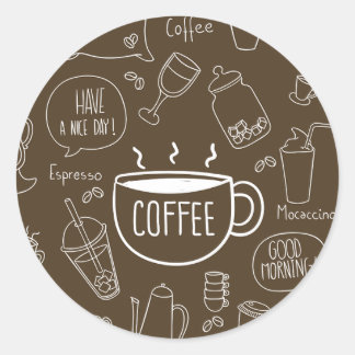 Retro Coffee Cup Pattern – Perfect for Barista Classic Round Sticker