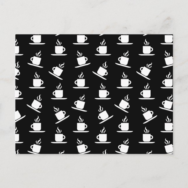 Retro Coffee Cups Print Pattern Coffee Mugs Black Postcard (Front)