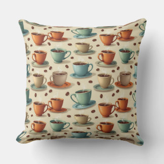 Retro Coffee Cups Throw Pillow