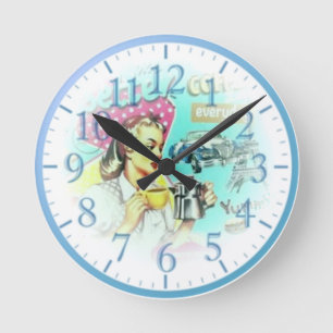Retro coffee girl Wall Clock