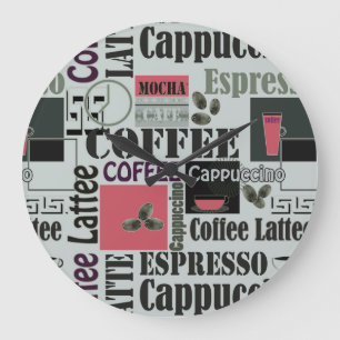 retro coffee kitchen pattern for espresso latte  large clock
