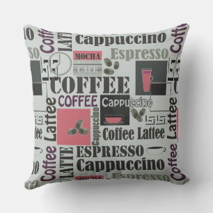 retro coffee kitchen pattern for espresso latte outdoor pillow