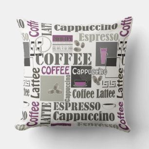 retro coffee kitchen pattern for espresso latte outdoor pillow
