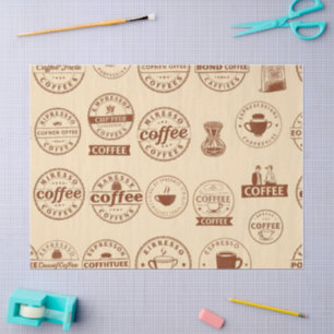 Retro Coffee Labels & Stamps Tissue Paper