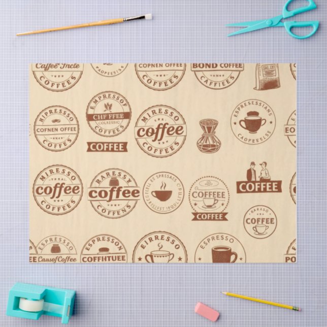 Retro Coffee Labels & Stamps Tissue Paper  (Craft)
