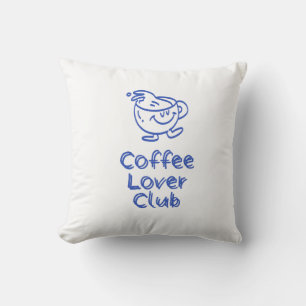 Retro Coffee Lover Club Smiling Mug Blue Minimalis Throw Pillow