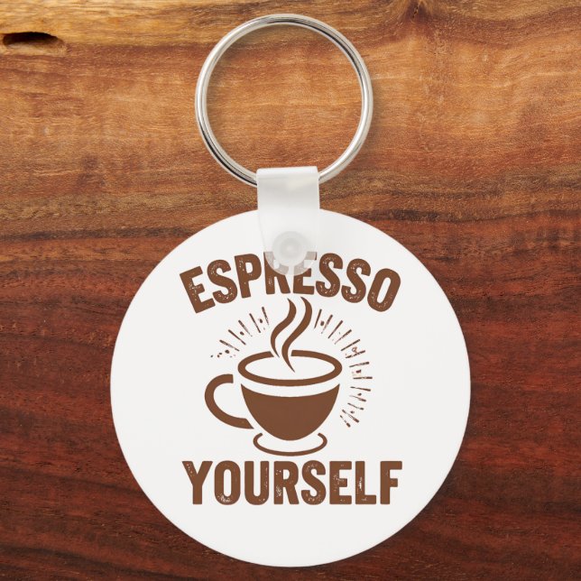 Retro Coffee Lover Motivational Quote Keychain (Front)