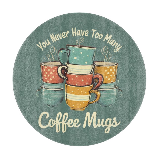 Retro Coffee Mug Stack Illustration Cutting Board (Front)