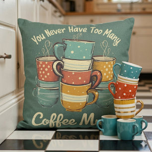 Retro Coffee Mug Stack Illustration Throw Pillow