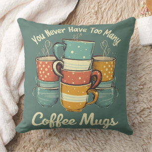 Retro Coffee Mug Stack Illustration Throw Pillow