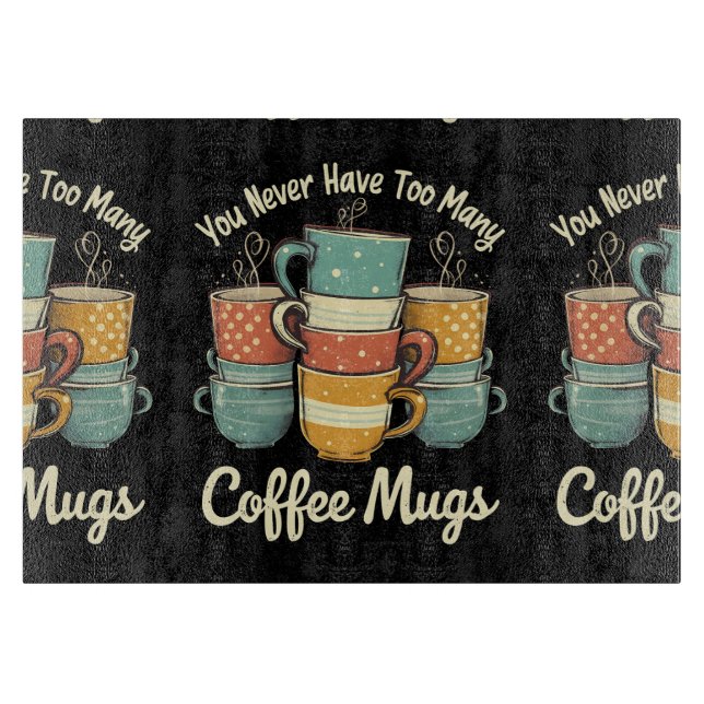 Retro Coffee Mug Stack Vintage Design Cutting Board (Front)