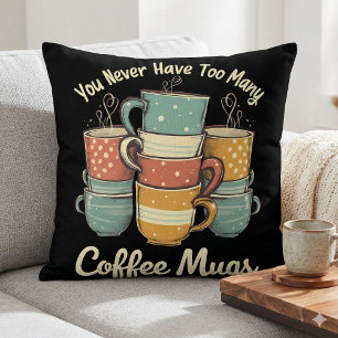 Retro Coffee Mug Stack Vintage Design Throw Pillow