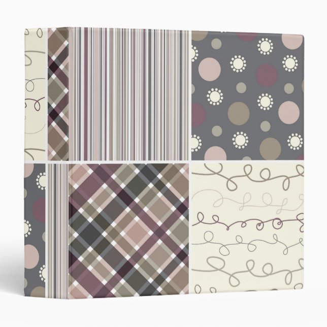 Retro Coffee Plaid Dots Stripes Squares Pattern Binder (Front/Spine)
