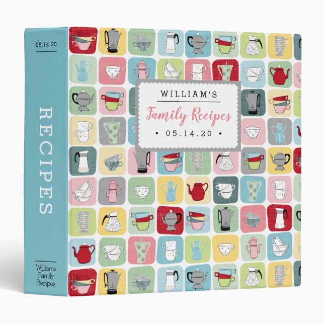 Retro Coffee Pots and Cups Family Recipe Binder (Front/Spine)
