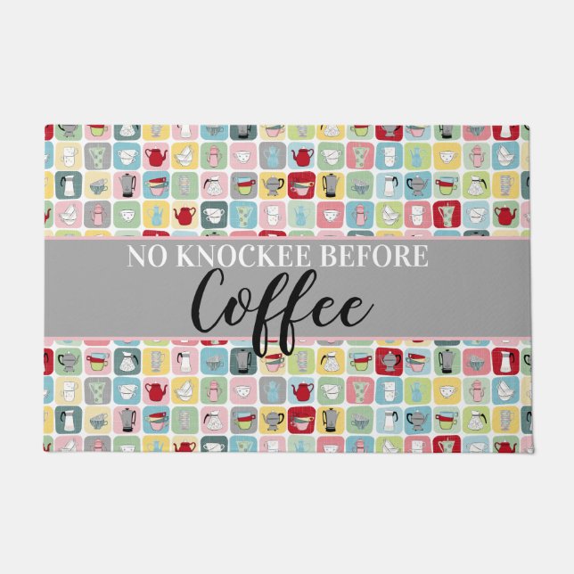 Retro Coffee Pots and Cups Pattern Doormat (Front)