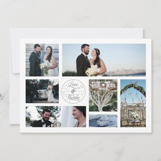 Retro Collage Wedding Photo Thank You Cards (Front)